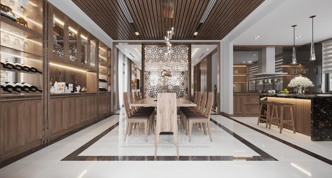Mẫu thiết kế nội thất phòng bếp hiện đại với tông màu gỗ óc chó cuốn hút mọi ánh nhìn Thiết kế nhà bếp tiện nghi