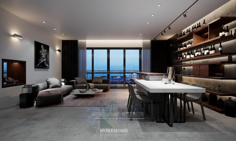 Thiết kế nội thất phòng ăn chung cư liền kề phòng bếp tạo sự thuận tiện hơn trong quá trình dùng bữa cũng như tiếp đãi khách tới chơi nhà của bạn những bữa cơm ngon miệng Thiết kế chung cư