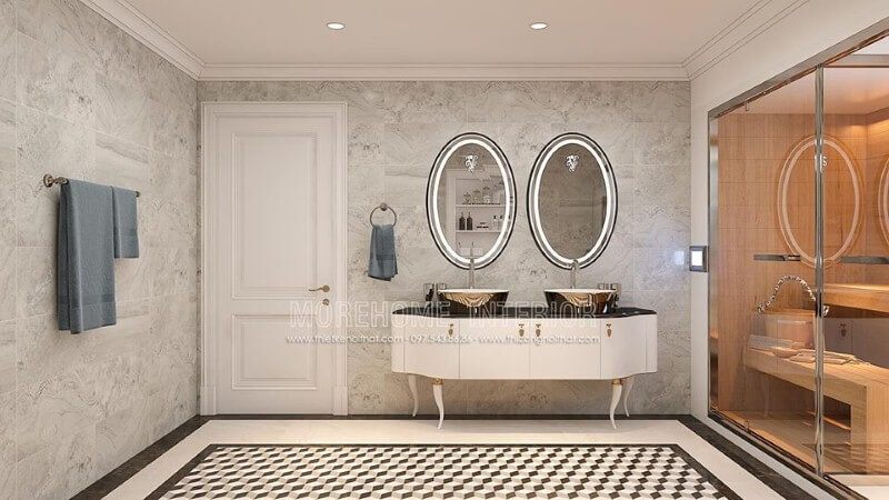 Sắp xếp phòng tắm ấn tượng với gương đèn led hắt sáng hình elip cao cấp.