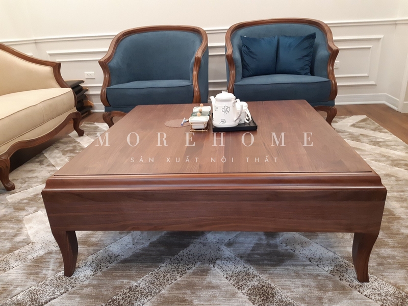 Thi công nội thất phòng khách gỗ óc chó phong cách tân cổ điển sang trọng, cao cấp dành cho nhà phố, biệt thự thể hiện tính cách, gu thẩm mỹ của gia chủ