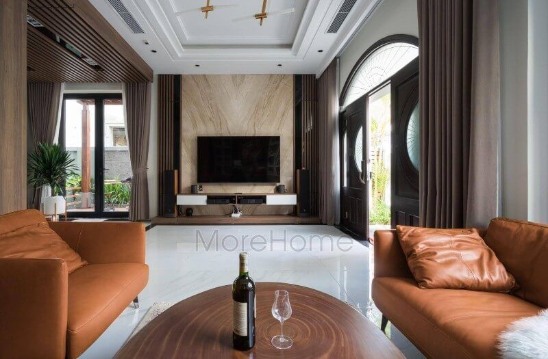 Công trình hình ảnh thi công vách đá ốp tivi tại phòng khách biệt thự Vinhomes Imperia Hải Phòng