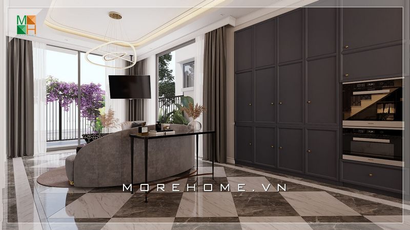 Mẫu kệ trang trí phòng khách chân mảnh thiết kế đơn giản mà sang trọng tinh tế, giúp tạo điểm nhấn cho phòng khách của bạn